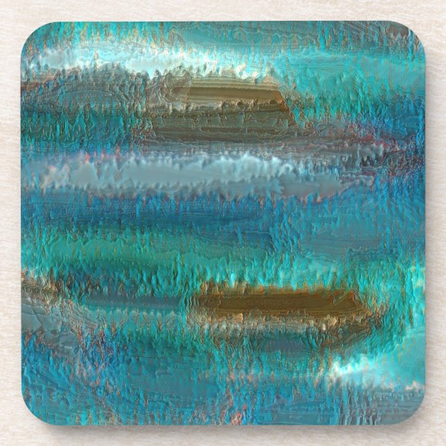 Abstract patina copper and green by Renee Beverage Coaster (Front)