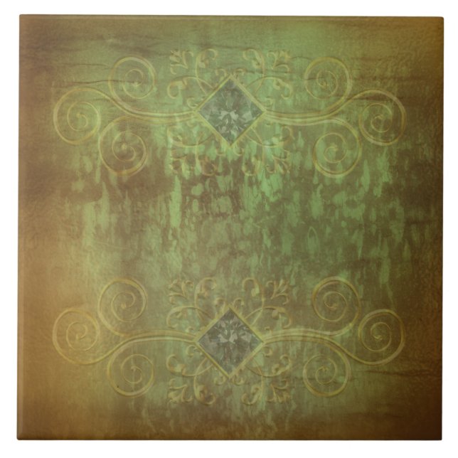 Abstract patina copper and green by Renee Ceramic Tile (Front)