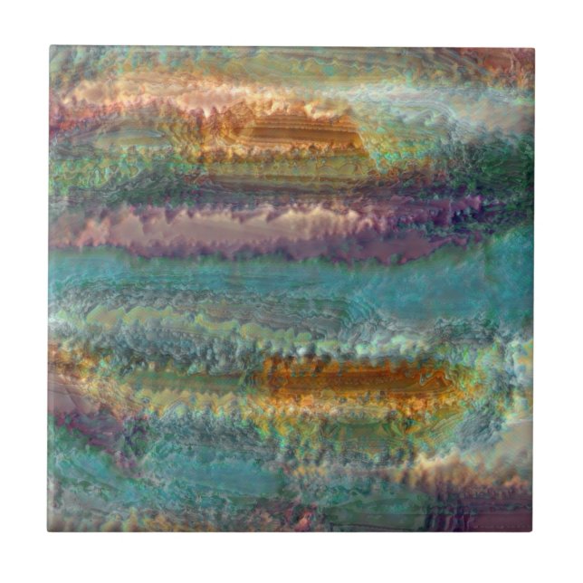 Abstract patina green copper leaves pattern ceramic tile (Front)