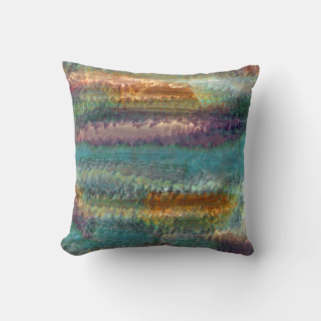 Abstract patina green copper leaves pattern throw pillow (Front)