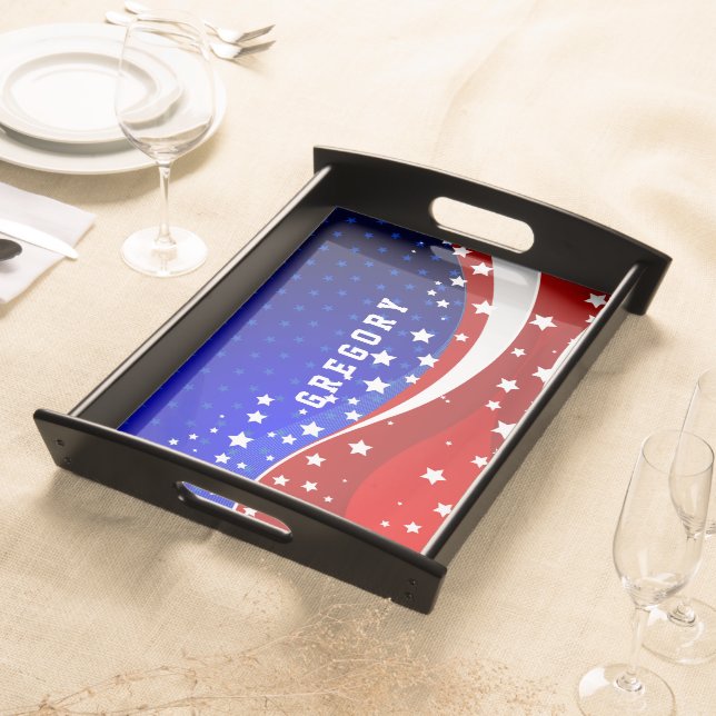 Abstract Patriotic American Flag Stars & Stripes Serving Tray (Front)
