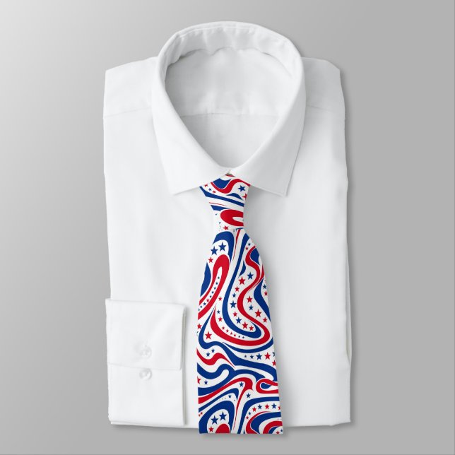 Abstract Patriotic Pattern Neck Tie (Tied)