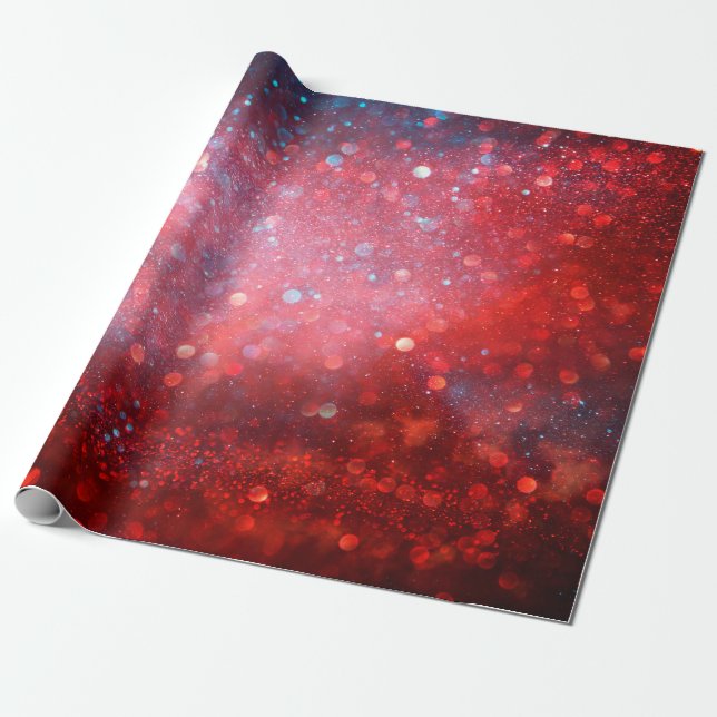 Abstract patriotic red and blue glitter wrapping paper (Unrolled)