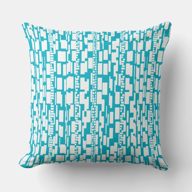 Abstract Pattern 090615 - White on Aqua Blue Throw Pillow (Front)