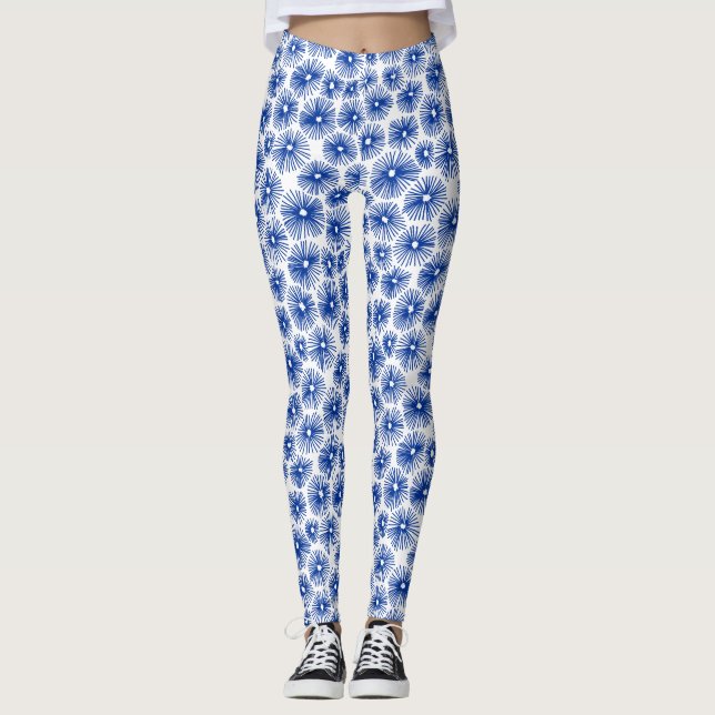 Abstract Pattern 101115 - Navy Blue on White Leggings (Front)