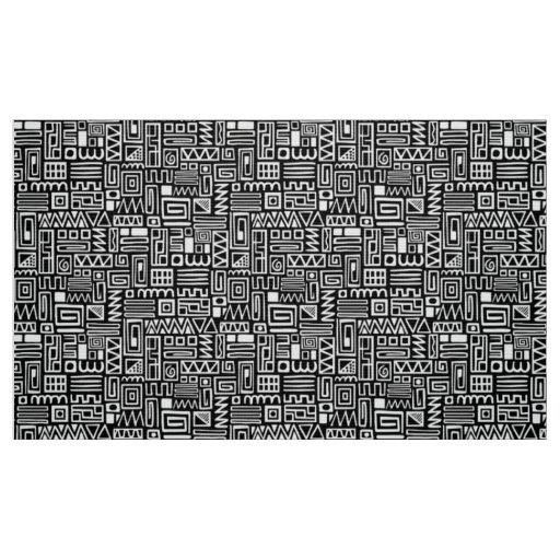 Abstract Pattern 110122 - White on Black Fabric