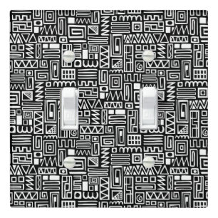 Abstract Pattern 110122 - White on Black Light Switch Cover