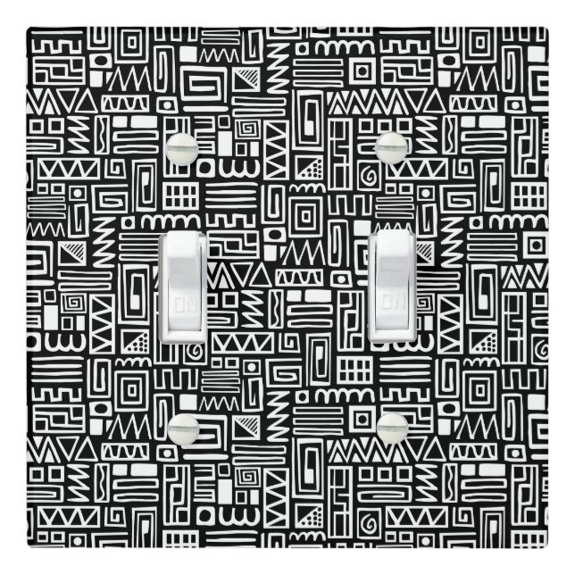 Abstract Pattern 110122 - White on Black Light Switch Cover (In Situ)