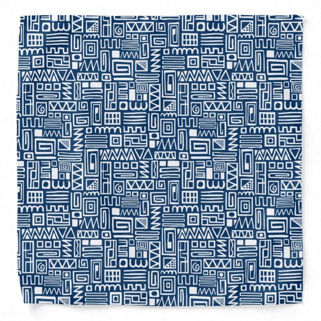 Abstract Pattern 110122 - White on Indigo Blue Bandana (Front)