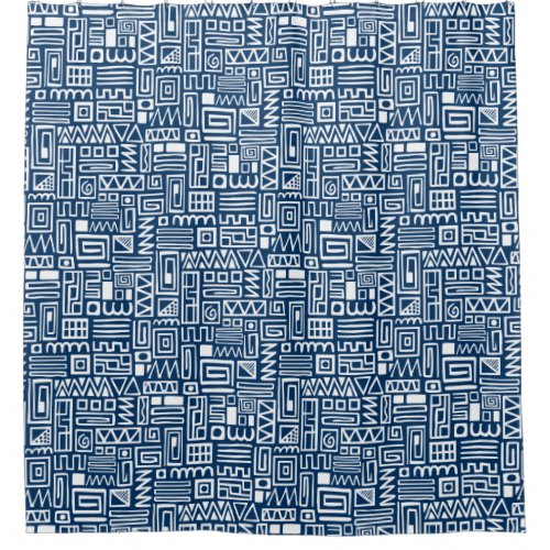 Abstract Pattern 110122 _ White on Indigo Blue Shower Curtain