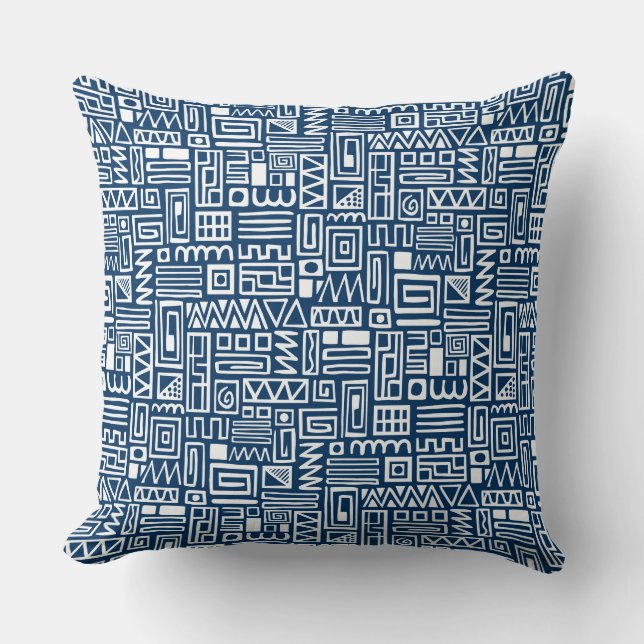 Abstract Pattern 110122 - White on Indigo Blue Throw Pillow (Front)