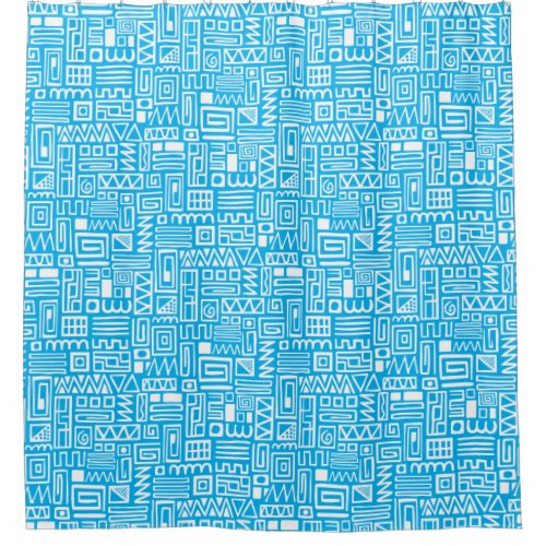 Abstract Pattern 110122 _ White on Sky Blue Shower Curtain