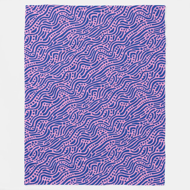 Abstract Pattern 110523 - Navy Blue and Pink Fleece Blanket (Front)