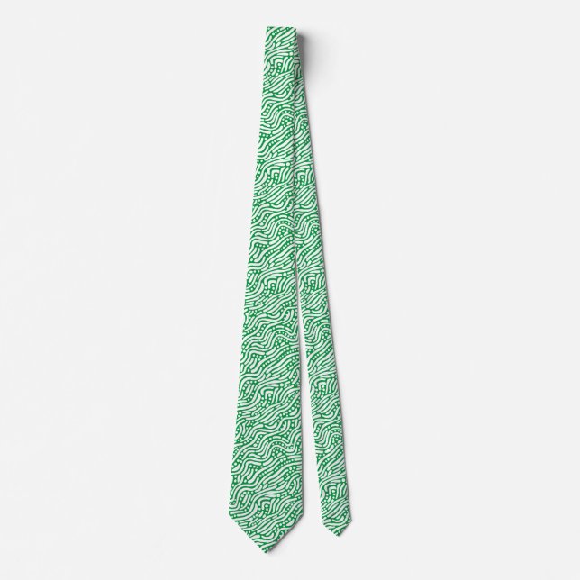 Abstract Pattern 110523 - White on Kelly Green Neck Tie (Front)