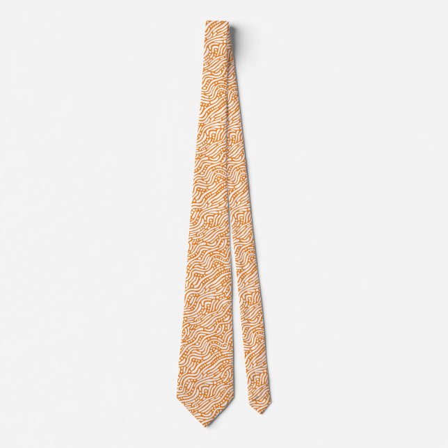 Abstract Pattern 110523 - White on Yellow Orange Neck Tie (Front)