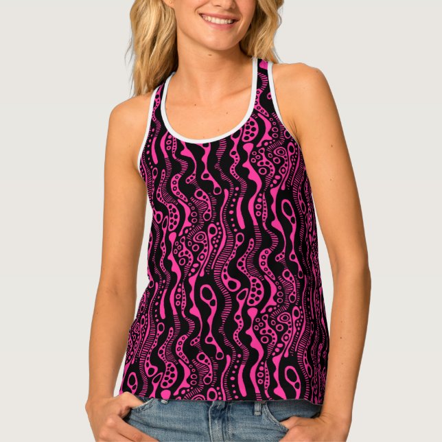 Abstract Pattern 130621 - Black and Hot Pink Tank Top (Front)
