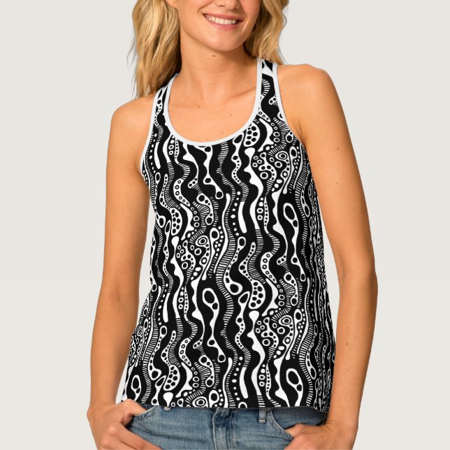 Abstract Pattern 130621 - Black on White Tank Top (Front)