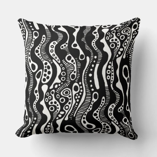 Abstract Pattern 130621 _ Black on White Throw Pillow