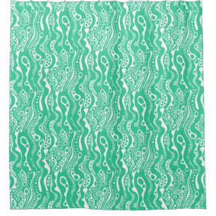 Abstract Pattern 130621 - Sea Green on White Shower Curtain