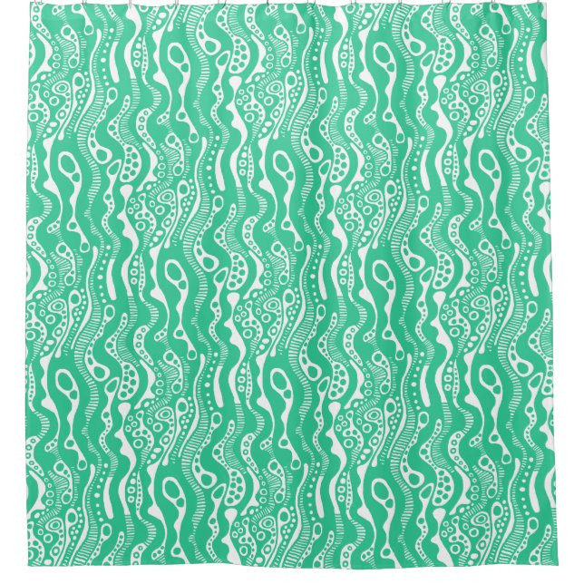 Abstract Pattern 130621 -  Sea Green on White Shower Curtain (Front)