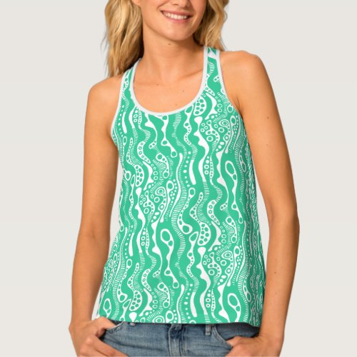 Abstract Pattern 130621 _  Sea Green on White Tank Top