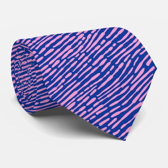 Abstract Pattern 140523 - Pink and Navy Blue Neck Tie (Rolled)