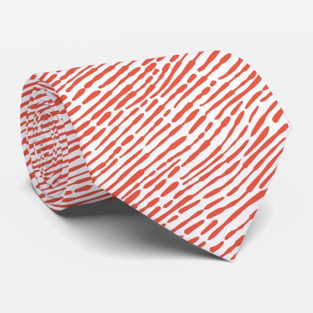 Abstract Pattern 140523 - Red Orange and White Neck Tie (Rolled)
