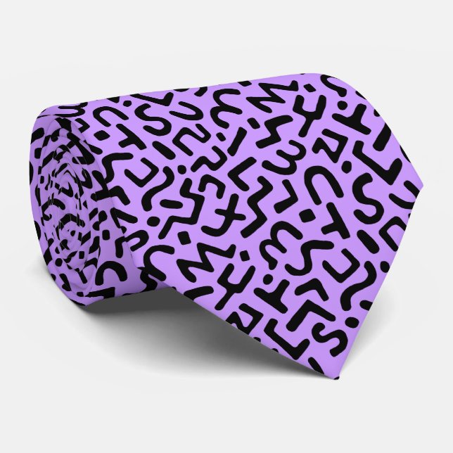 Abstract Pattern 170822 - Black on Easter Purple Neck Tie (Rolled)