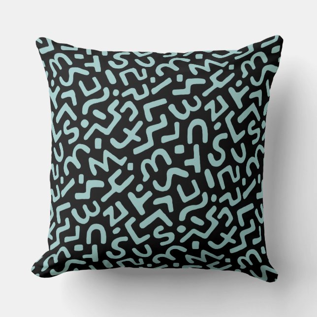 Abstract Pattern 170822 - Lt Blue Green on Black Throw Pillow (Front)