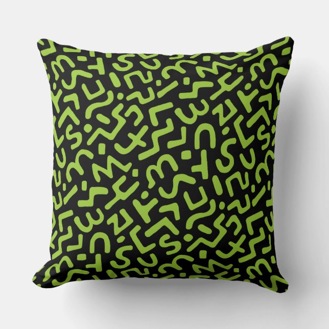 Abstract Pattern 170822 - Martian Green on Black Throw Pillow (Front)