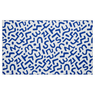 Abstract Pattern 170822 - Navy Blue on White Fabric