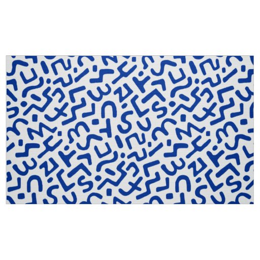 Abstract Pattern 170822 - Navy Blue on White Fabric