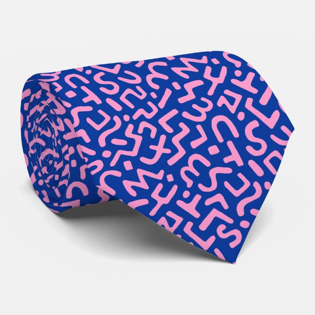 Abstract Pattern 170822 - Pink on Navy Blue Neck Tie (Rolled)
