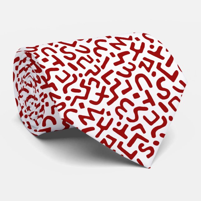 Abstract Pattern 170822 - Ruby Red on White Neck Tie (Rolled)