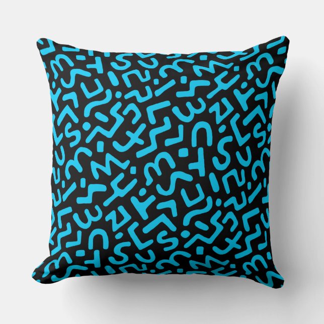 Abstract Pattern 170822 - Sky Blue on Black Throw Pillow (Front)