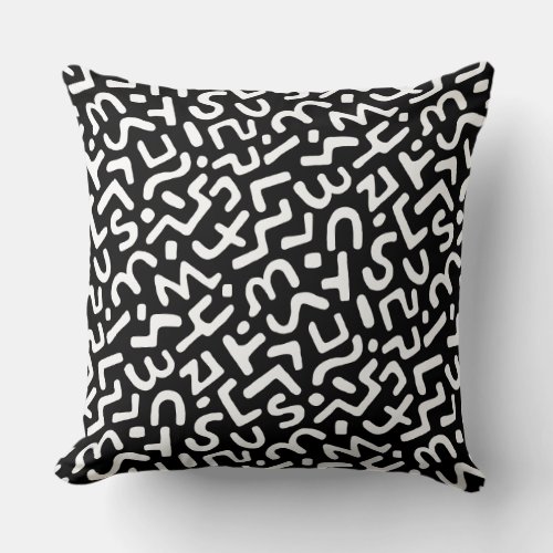 Abstract Pattern 170822 _ White on Black Throw Pillow