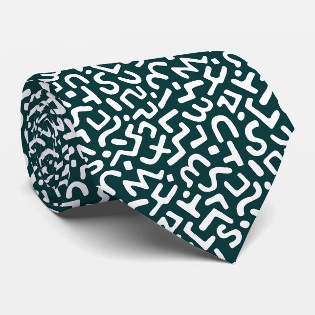 Abstract Pattern 170822 - White on Dark Green Neck Tie (Rolled)