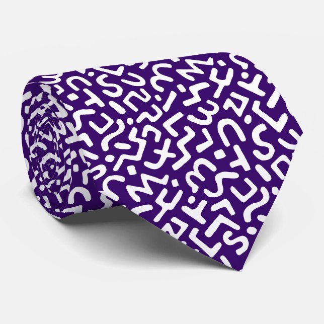 Abstract Pattern 170822 - White on Deep Purple Neck Tie (Rolled)