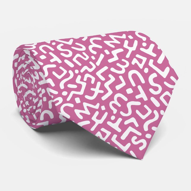 Abstract Pattern 170822 - White on Dusty Rose Neck Tie (Rolled)