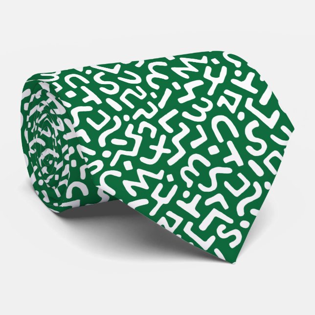 Abstract Pattern 170822 - White on Forest Green Neck Tie (Rolled)