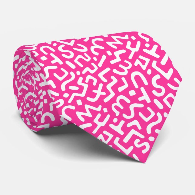 Abstract Pattern 170822 - White on Hot Pink Neck Tie (Rolled)