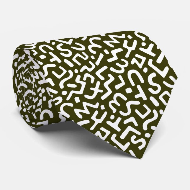 Abstract Pattern 170822 - White on Murky Green Neck Tie (Rolled)