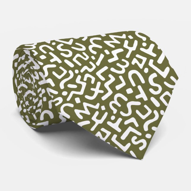Abstract Pattern 170822 - White on Olive Drab Neck Tie (Rolled)