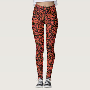 Abstract pattern 190621 Black on Orange Leggings