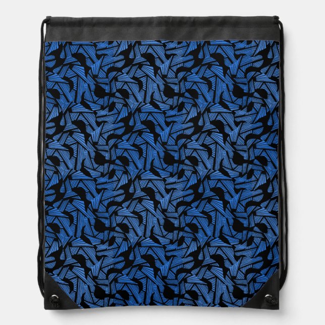 Abstract pattern 2 tones Blue.b Black BG Drawstring Bag (Front)