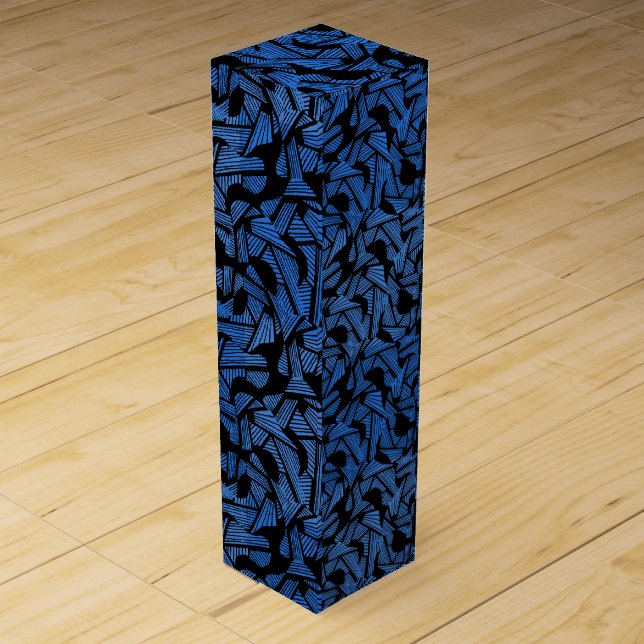 Abstract pattern 2 tones Blue.b Black BG Wine Box (Front)