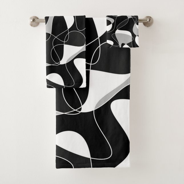 Abstract pattern - black and gray.  bath towel set (Insitu)
