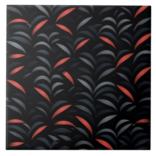 Abstract Pattern, Black and Red, Seamless Ceramic Tile (Front)