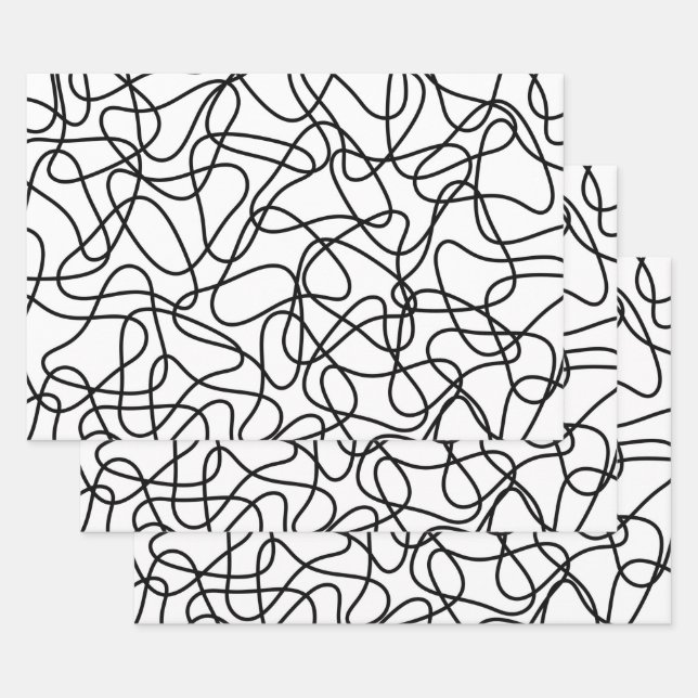 Abstract pattern - black and white wrapping paper sheets (Set)
