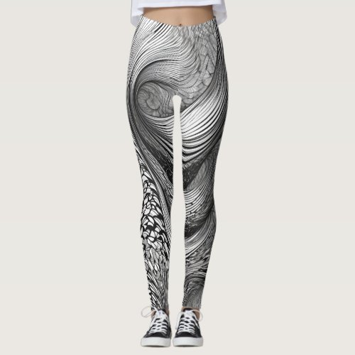 Abstract Pattern Black White Ink Pen Art Leggings